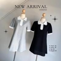 ราคา เดรสคอปกเกาหลี เดรสกระโปรงสั้นมี 2 สี [ Free size ] (14896224775)