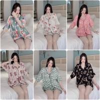 ราคา [วว02]ชุดนอนผ้าไหมแมงโก้ผู้หญิง เซ็ทแขนค้างคาวลายสวยงามมากมาย (41964540567)