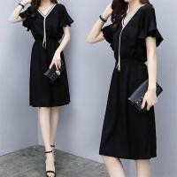 ราคา ชุดเดรสสั้น ทำงาน แขนสั้น Size M , L ผ้ายืด แขนกระดิ่ง (2299131072)
