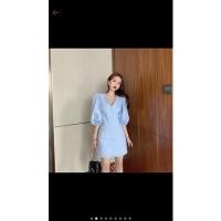 ราคา เดรสยีนส์คอวี เดรสผ้ายีนส์คอวีแขนสั้น เดรสสั้นผ้ายีนส์ (16246028516)