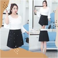 ราคา PMSWEET PLUSSIZE : PM4195 : พร้อมส่ง เสื้อผ้าไซส์ใหญ่ คนอ้วน สาวอวบ กระโปรงสั้นแต่งมุก เอวยางยืด มีซับในแบบกางเกง (9579350660)