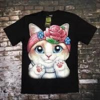 ราคา ของแท้100% เสื้อเรืองแสงแบรนด์แท้ 3D พิมพ์ลายเรืองแสง ลายแมวโบว์ สกรีนลายหน้า-หลัง (15149341637)