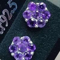 ราคา ต่างหู อเมทิสต์ (Amethyst) สีม่วงเข้ม ตัวเรือนเงิน 925 ชุบทองคำขาว (4937007941)