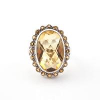 ราคา SALE! แหวนเงินฝังซิตริน ทรงไข่เหลี่ยมข้าวหลามตัด ชุบทองคำขาว (12122982722)