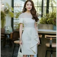 ราคา ชุดเดรสสั้นออกงาน เดรสไปงานแต่ง สีครีม (3915758698)