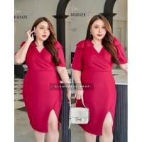 ราคา เดรสสั้นสาวอวบแต่งโบว์ สีแดงเลือดหมู (18369195184)