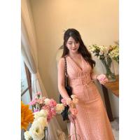 ราคา ส่งต่อ(L) เดรสยาวสีพีช (peach)maxi dress แขนกุดผ้าลูกไม้ฉลุเนื้อดี คอวีลึก (24752335897)