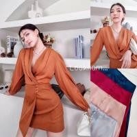 ราคา เดรสคอวี จับจีบไขว้อก แขนยาว ชุดทำงานสาวอวบ ชุดทำงานคนอ้วน เดรสทำงานสาวอวบ เดรสสั้น เดรสแขนยาว Plus size พลัสไซส์ (18164178683)