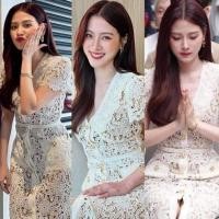 ราคา เดรสลูกไม้ขาวคอปกแขนสั้นแต่งกระดุมหน้า งานป้าย Valley Girl (29212369021)