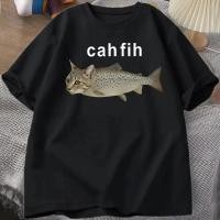 ราคา เสื้อยืด Cah Fih ลายปลาที่สะกดผิดอย่างตลก เสื้อยืดลายแมวและปลา เสื้อยืดลายขำขัน เสื้อผ้าลำลองแขนสั้น ลาย Y2K (40378965781)