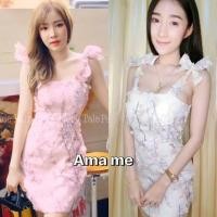 ราคา เดรสสั้น สีชมพู ดอก 3D มือ 2 ใส่ครั้งเดียวขอสาวไซด์s (4104450205)