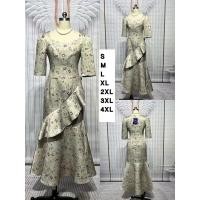 ราคา (s,m,2xl sale)เดรสยาว ผ้าทอ สวยอลัง ลายดอก แต่งระบายหน้า งานป้าย chalita (28921031843)