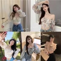 ราคา Cicishop(355)เสื้อครอปปาดไหล่แขนยาวใส่แขนตกก็ได้มีแขนก็ดี แต่งจั้มแขน เข้ารูปสะดุดตา ลายดอกผูกเชือกอก ปังสุด (3055749074)