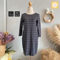 ราคา Uniqlo เดรสทำงาน เดรสมือสอง แบรนด์ญี่ปุ่นแท้% Size S (อก 34”) ลายตาราง สีดำ (NYN403L12) (15793841382)