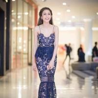 ราคา เดรสมือ1 ป้ายไม่ห้อย เดรสฉลุลูกไม้ยาว สีกรม ไซส์ XL งานป้าย Lady Brioni (21073422294)