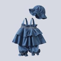 ราคา ARUM - ชุดรอมเปอร์สม็อคยีนส์สีน้ําเงิน + หมวก | ชุดรอมเปอร์เด็กผู้หญิง (19188230864)