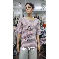 ราคา เสื้อลินินแท้คอกลมแขนกระบอก 3 ส่วนลายริ้วปักน้องแมว มีซิปด้านข้างสวมใส่ง่ายไซส์M (19446825799)