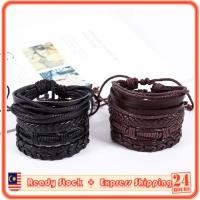 ราคา (4 ชิ้น) MILANDO Men Mix 4 Wrap Bracelet Vintage Multilayer สายรัดข้อมือสร้อยข้อมือหนัง PU (ประเภท 1) (28993505659)