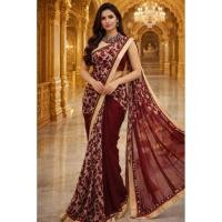 ราคา ชุดอินเดีย ชุดส่าหรี ผ้าส่าหรีอินเดีย มือสองSAREE-11 ส่าหรีสีแดง ลายดอกไม้ ผ้าชีฟอง แบบนุ่งเอง ความยาว 6 ม. (46204890082)