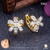 ราคา JNist E362 ต่างหูโบว์ผูกหุ้มทองแท้ ต่างหูเพชรสวิส CZ ต่างหูห่วง ชุบทองไมครอน (13801198303)