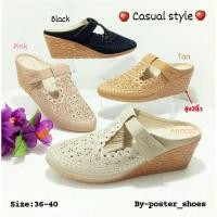 ราคา Casual style รองเท้าเปิดส้นฉลุลายลูกไม้ทรงสวย ส้นสูง2นิ้ว (3047845570)