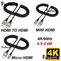 ราคา FUTURE Micro Mini HDMI TO HDMI Spiral Cable, ยืดหยุ่น 0.5-2.4M HDMI-Compatible Spring Cable, 4K 60HZ Extension Male to Male Plug Cable (48306127372)