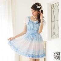 ราคา Secret Honey เดรสไล่สีคลุมด้วยผ้ามุ้ง มือสอง (24371260695)