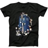 ราคา Doctor Cat Who T-Shirt Funny Short Sleeve Graphic T-Shirt Collection Black Breathable COTTON oversized t shirt Funny Gi (58154788379)