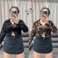 ราคา เสื้อซีทรูแขนยาว ลายกนกกำมะหยี่ อก 36-46" (25516000469)