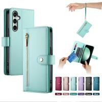 ราคา กรณีพลิกสําหรับ Samsung Galaxy S25 Edge S24 Ultra S23 FE S22 S21 Plus S21 + S22 + S23 + S24 + S25 + 5G PU ปกหนังซิปกระเป๋าสตางค์แม่เหล็กช่องใส่การ์ด Soft TPU Shell Sling Strap (41367340836)