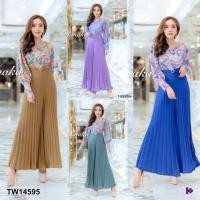 ราคา ชุดจั๊มสูทขายาว สีน้ำตาล น้ำเงิน ม่วง เขียว ช่วงกางเกงอัดพลีท ใส่เที่ยวออกงานทำงานเก๋ๆ CL7077 TW14595 (9427523722)