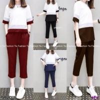 ราคา เซต 2 ชิ้น เสื้อคอกลมลายสามสีพร้อมกับกางเกงขา 6 ส่วน (540993383)