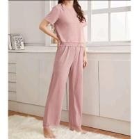 ราคา ชุดเซทเสื้อ+กางเกงขายาว แต่งขอบลูกไม้นิ่ม สีชมพูอ่อน (11446684409)