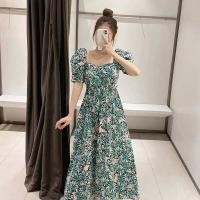ราคา เดรสยาวลายดอกคอเหลี่ยม เว้าช่วงเอวสองข้าง (7645295046)