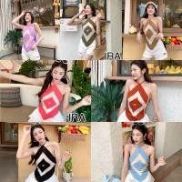 ราคา BY IAR พร้อมส่ง เสื้อสายเดี่ยวผูกโบว์ที่คอ ผ้าไหมพรมทอลายดีไซน์ทรงเสื้อคล้ายๆผ้าเช็ดหน้าผูกหลัง (24820092578)