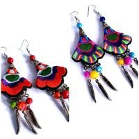 ราคา ต่างหูผ้าปัก ต่างหูชาวเขา โบฮีเมียน แชนเดอเลียร์ karen embroidery chandelier Bohemian earrings (42862196570)