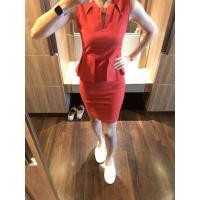 ราคา เดรส คอฉลุ เอวจับจีบ สีส้มสด (444423190)