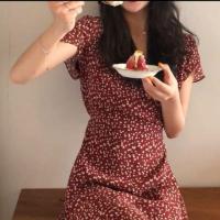 ราคา ส่งต่อRed Floral Dress มินิเดรสสั้นชีฟองสีแดงเลือดหมู ลายดอกไม้ (3534322206)