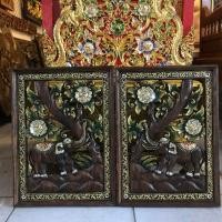 ราคา แผ่นไม้แกะสลัก ไม้แกะสลัก ฉลุลายช้าง ขนาด 39x54 cm.ตกแต่งด้วยกระจกสี สีสัน สวยงาม กรอบรูปช้าง งานฝีมือ (22565541860)