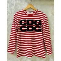 ราคา CDG Play เสื้อยืด คอกลม แขนยาว ลายขวางสีแดงสลับขาว 38/25"สภาพสวย (25167177558)