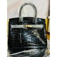 ราคา Hitam Herme BrikinTop Handle Bag/Sling Bag Croco สีดํา (24424370899)