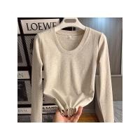ราคา 92% ผ้าฝ้าย เสื้อยืดแขนยาวคอวีสีพื้นคลาสสิกสำหรับผู้หญิง สไตล์อเมริกัน ทรงเข้ารูป เสื้อเบสทันสมัย (55003782992)