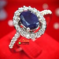 ราคา แหวนไพลิน ล้อมเพชร แหวนเงินแท้ ชุบทองคำขาว พลอยไพลินแท้ YTG-2724 (5955585166)