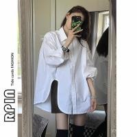 ราคา ชุดเสื้อเชิ้ตแขนยาวสีขาวเรียบง่ายสำหรับผู้หญิง สไตล์เกาหลี เสื้อเชิ้ตหลวมสบาย (24691874293)