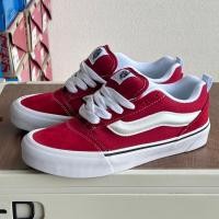 ราคา Vans knu skool รองเท้าบอร์ดลําลองตัดต่ําสีแดงและสีขาว (40377949373)