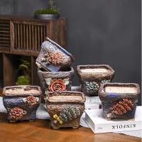 ราคา กระถาง กระถางต้นไม้ กระถางบอนไซ แต่งสวน เซรามิก ลายดอก แคคตัส ทรงถัง งานปั้นมือ (24479445561)