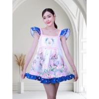 ราคา งานป้าย Bellita K656 การันตีเสื้อผ้าคุณภาพ ชุดเซ็ตเสื้อสายตะเกียบมากับกางเกงขาสั้นพิมพ์ลายน้องแมว ระบายน้ำเงิน (24234146284)