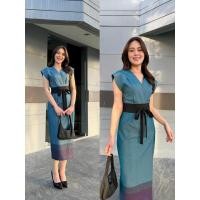 ราคา ชุดเดรสผ้าไทย รุ่นโอบิ(มีสีเดียว เขียวหัวเป็ด) (46206051387)