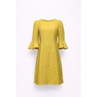 ราคา เดรสมือสองสีเหลืองมัสตาร์ด ทรงเรียบหรู แขนระบายสุภาพ (53456290279)