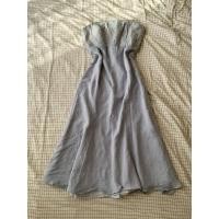 ราคา Dressเดรสเกาะอก เดรสราตรีสินเทจ สีฟ้าอมเทา ปักปล้องอก (58156912877)